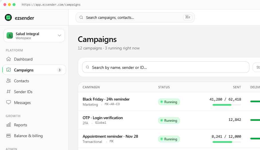 Campaigns list