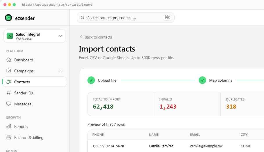 Excel import preview