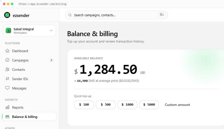 Balance and billing